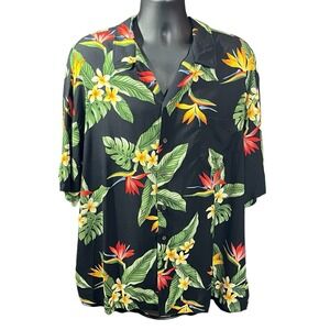 Set of 2 VTG Kalaheo Hawaiian Shirt Mens 2X Black White Floral Print USA 90s